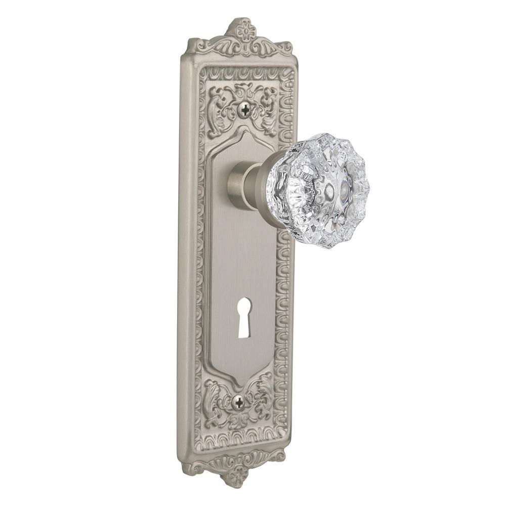 Nostalgic Warehouse EADCRY Single Dummy Egg and Dart Plate with Crystal Knob and Keyhole in Satin Nickel